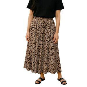 24 Karat Leopard Print Pull-on Cotton Pleated Maxi Skirt OS